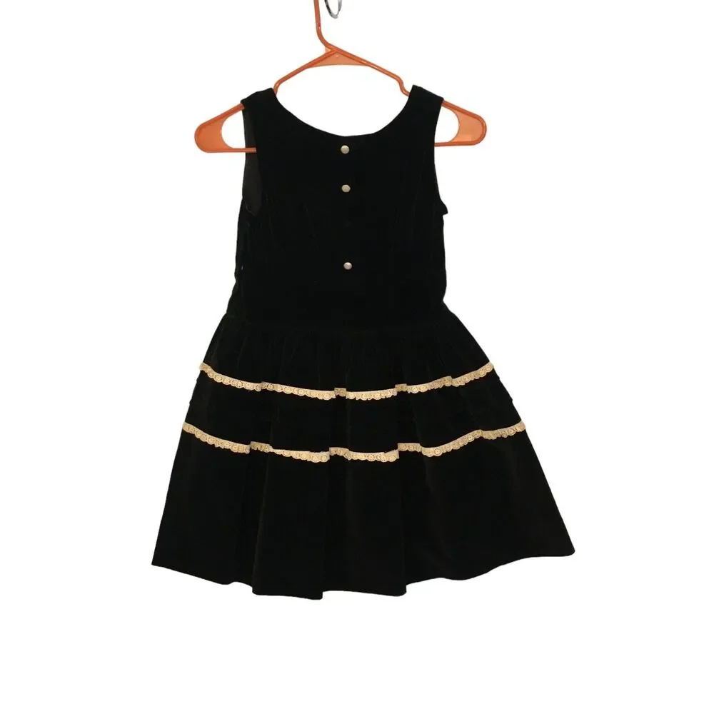 Homemade Vintage Girls Black Velvet Jumper Dress,‎ Eyelet, 50s 60s